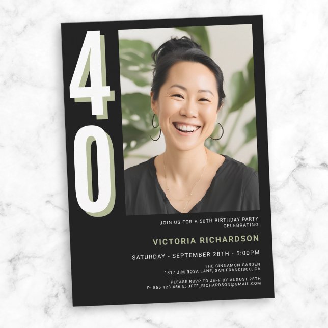 Invitation Simple moderne 40e anniversaire (Simple Modern Custom Photo 40th Birthday Invitation)