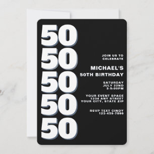 Invitation Simple Moderne Anniversaire 50 Ans Noir et Blanc