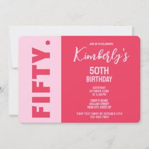 Invitation Simple Moderne Anniversaire 50 Ans Rose & Rouge Gr