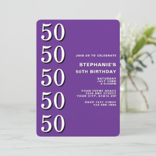 Invitation Simple Moderne Anniversaire 50 Ans Violet