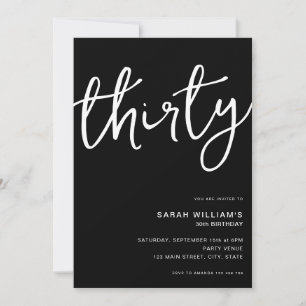 Invitation Simple moderne Black 30e anniversaire