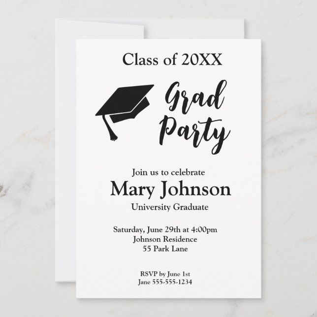 Invitation simple moderne Black & White Graduation (Devant)