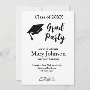 Invitation simple moderne Black & White Graduation