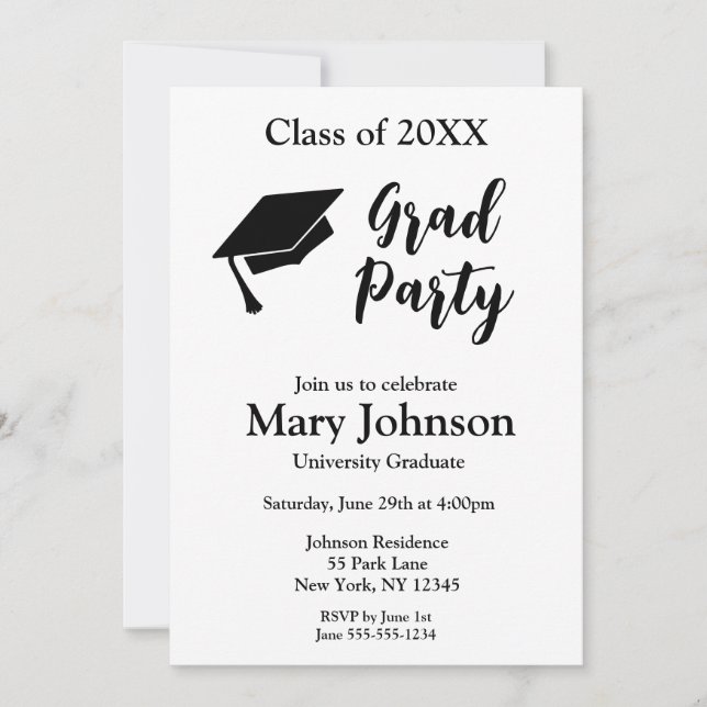 Invitation simple moderne Black & White Graduation (Devant)