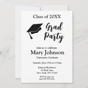 Invitation simple moderne Black & White Graduation