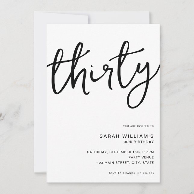 Invitation Simple moderne blanc 30e anniversaire (Devant)