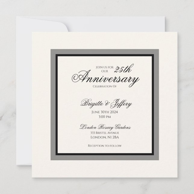 Invitation Simple moderne blanc mariage 25e anniversaire (Devant)