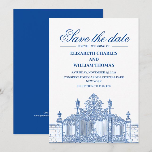 Invitation Simple Moderne Bleu & Blanc Enregistrer La Date (Devant / Derrière)