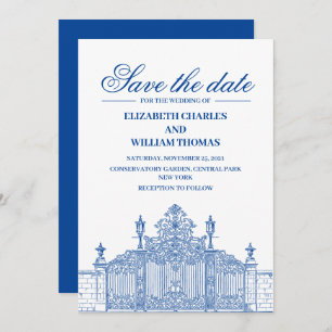 Invitation Simple Moderne Bleu & Blanc Enregistrer La Date