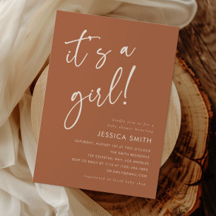 Invitation Simple Moderne Bohème Fille Baby Shower Terracotta