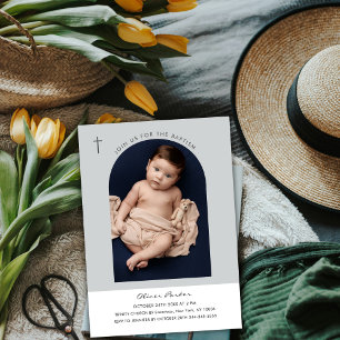 Invitation Simple moderne Boho Arch Cross Baby Photo Baptême
