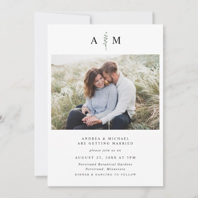 Invitation Simple Moderne Branche Botanique Photo Mariage (Devant)