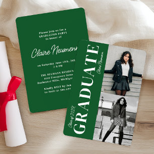 Invitation Simple moderne brillant Green Photo Party Graduati