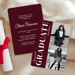 Invitation Simple moderne Burgundy Photo Graduation Party