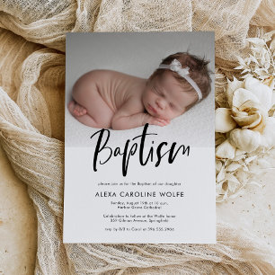 Invitation Simple Moderne Calligraphie Baptême Photo