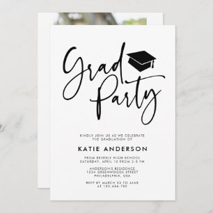 Invitation Simple Moderne Calligraphie Grad Party Photo