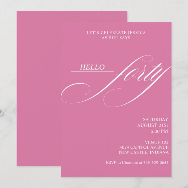 Invitation Simple Moderne Calligraphie Quarante 40e Fête d'An (Devant / Derrière)