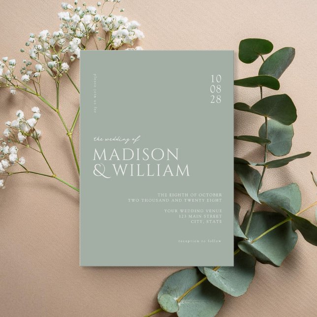 Invitation Simple moderne chic Mariage vert Sage (Créateur téléchargé)