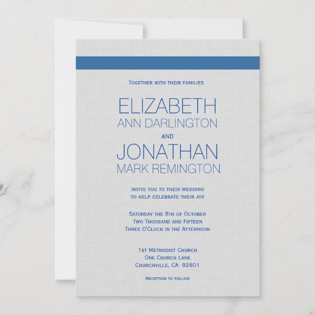 Invitation Simple moderne classique Bleu et Argent A01A (Devant)
