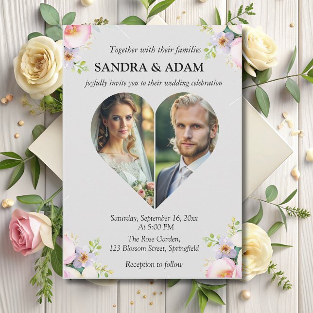 Invitation simple Moderne Coeur élégant Photo mariage chic (Créateur téléchargé)