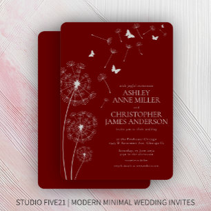 Invitation Simple moderne Crimson rouge Mariage Dandelion