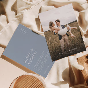 Invitation Simple moderne Dusty Blue avec Mariage photo