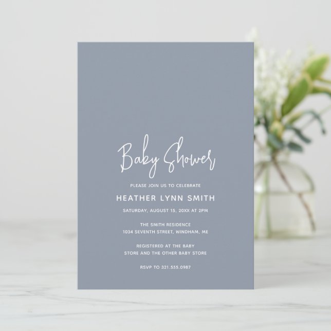 Invitation Simple moderne Dusty Blue Boy Baby shower élégant (Debout devant)