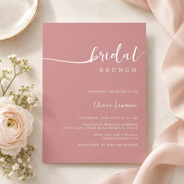 Invitation Simple moderne écriture manuscrite script Brunch n (Elegant Blush Bridal Brunch Invitation)