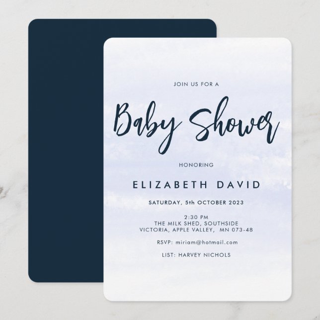 Invitation Simple moderne Elegant Baby shower bleu marine (Devant / Derrière)