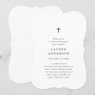 Invitation Simple Moderne Élégant Chic Cross Baptême