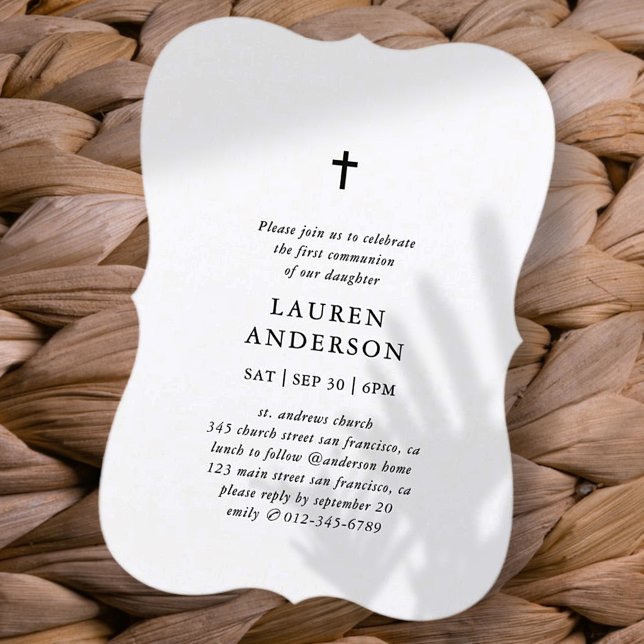 Invitation Simple moderne Elegant Chic Cross Première communi (Créateur téléchargé)