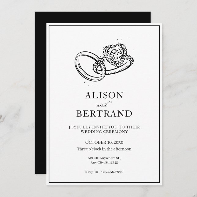 Invitation Simple moderne élégant couple bague mariage (Devant / Derrière)