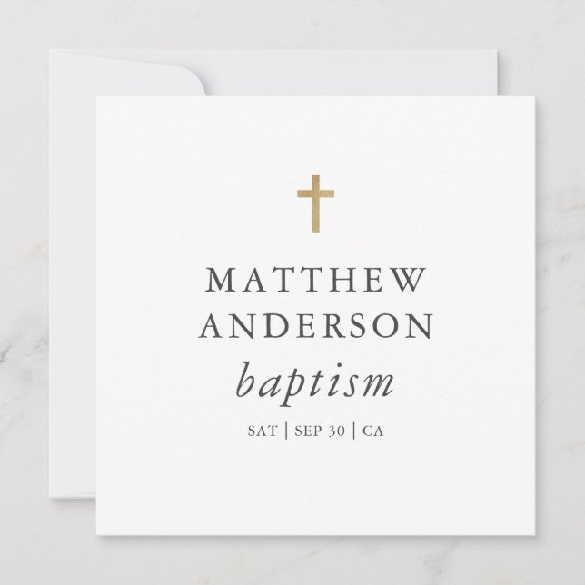 Invitation Simple moderne Elegant Cross Baby Baptism (Devant)
