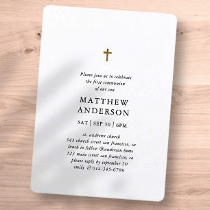 Invitation Simple moderne Elegant Cross Boy First Communion