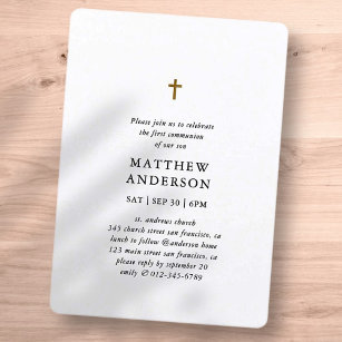 Invitation Simple moderne Elegant Cross Boy First Communion