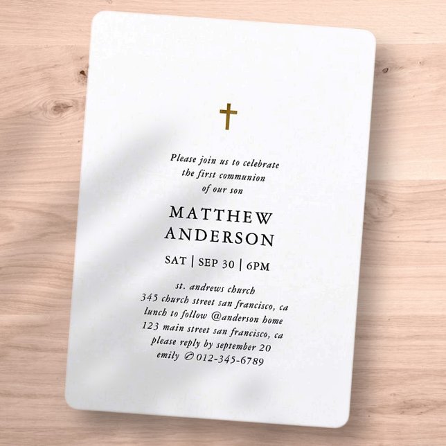 Invitation Simple moderne Elegant Cross Boy First Communion (Créateur téléchargé)