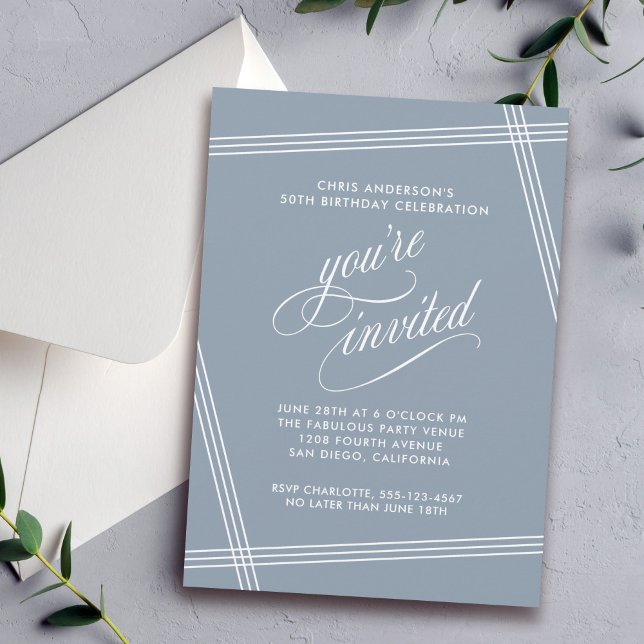 Invitation Simple moderne élégant Dusty Blue fête d'anniversa (Available in both printed and digital download formats.)