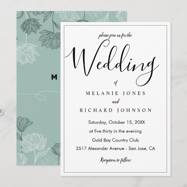 Invitation Simple moderne élégant Mariage de script de callig (Devant / Derrière)