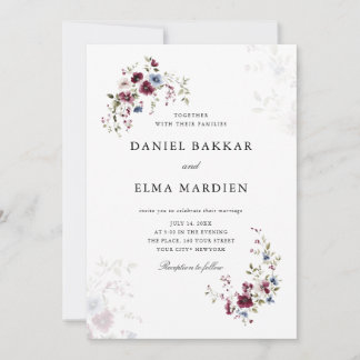 Invitation Simple moderne élégant Mariage floral Boho Bourgog