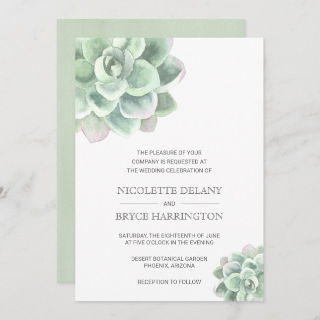 Invitation Simple moderne élégant Mariage Succulent (Devant / Derrière)