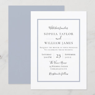 Invitation Simple Moderne Élégante Bordure Bleue Mariage Scri