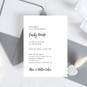 Invitation Simple, moderne et minimaliste BAT MITZVAH