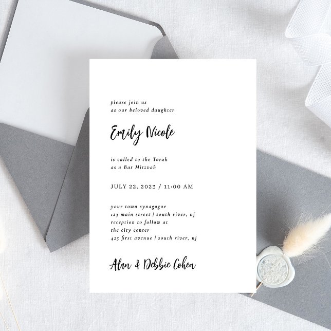 Invitation Simple, moderne et minimaliste | BAT MITZVAH (Créateur téléchargé)