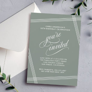Invitation Simple Moderne Fête d'anniversaire 50 ans Vert Sau