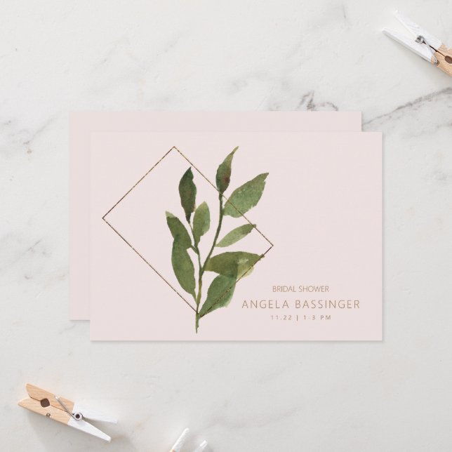Invitation Simple Moderne Fête de Mariage Botanique Rose (Devant/Arrière en situation)