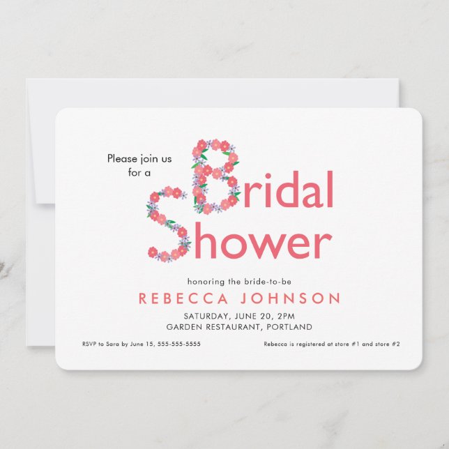 Invitation Simple Moderne Fête de Mariage Florale (Devant)