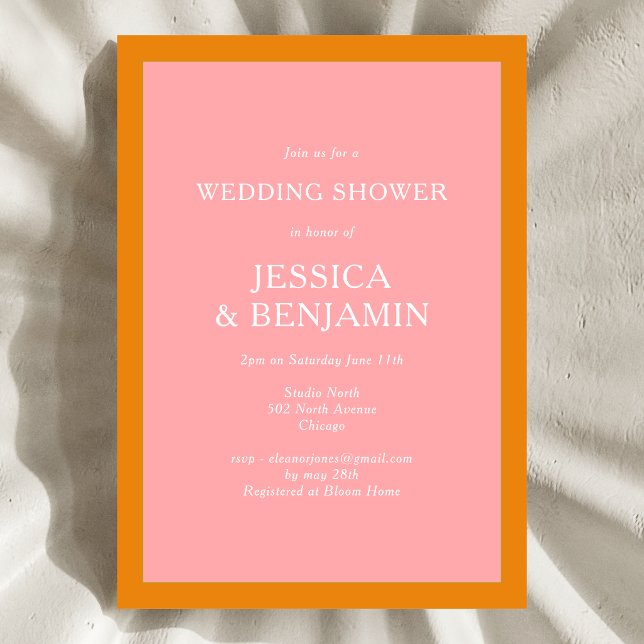 Invitation Simple Moderne Fête de Mariage Rose et Orange (Créateur téléchargé)