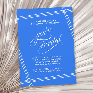 Invitation Simple Moderne Fête de Retraite Bleu Cobalt