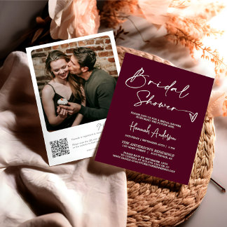 Invitation Simple moderne Fête des mariées Bourgogne QR Code
