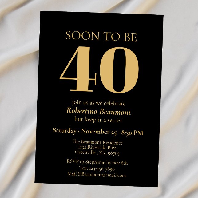 Invitation Simple Moderne Fête Surprise 40 Ans (Créateur téléchargé)